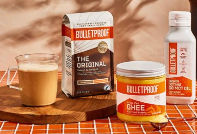 Bulletproof The Original coffee, Brain Octane Oil and butter on countertop