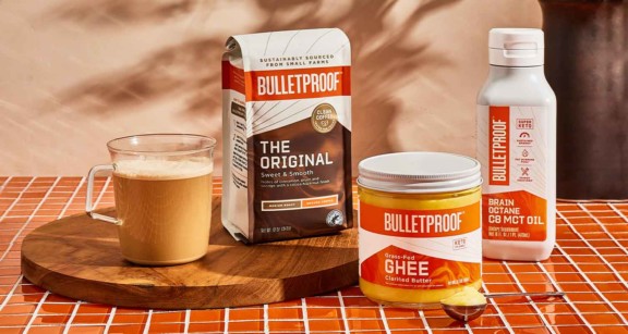 Bulletproof The Original coffee, Brain Octane Oil and butter on countertop