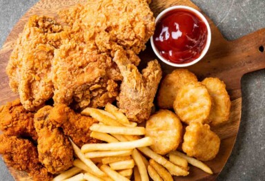 Various fired foods sitting atop a platter