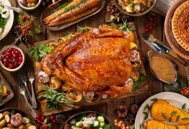 Table set with Thanksgiving turkey