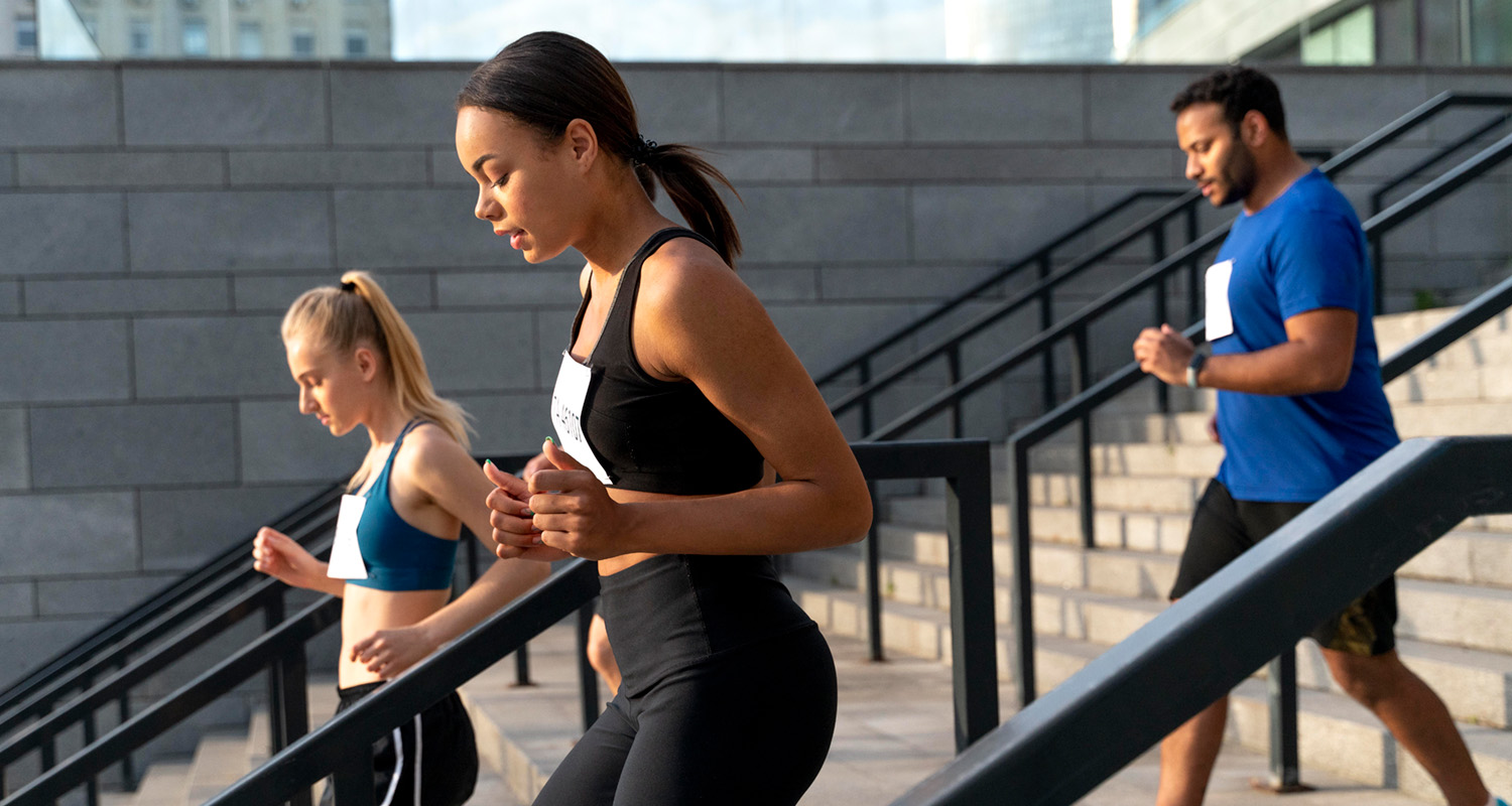 people running down stairs for exercise